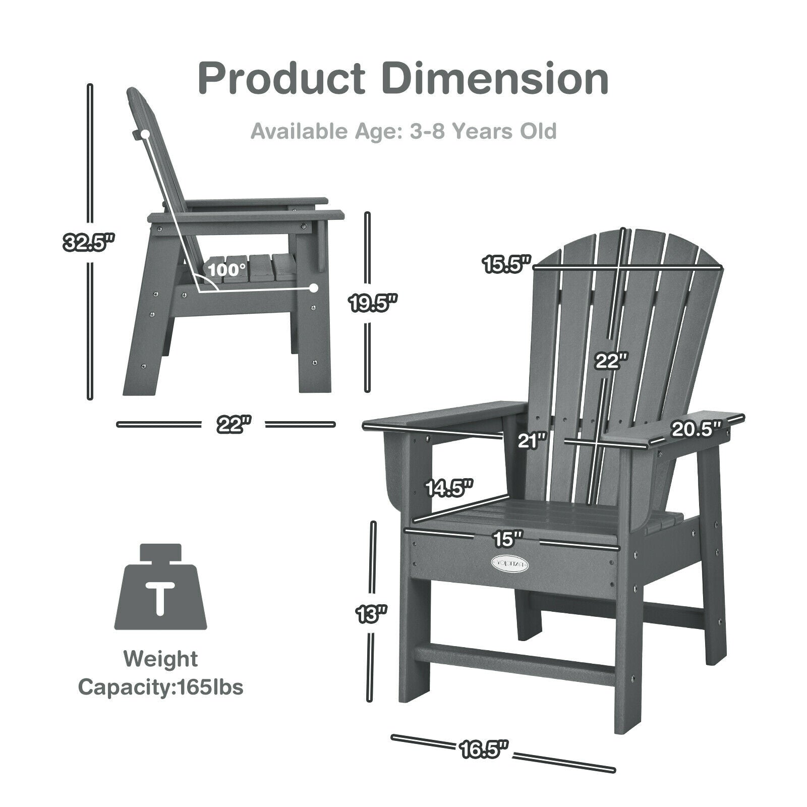 Patio Kids' Adirondack Chair with Ergonomic Backrest-Blue - Gray
