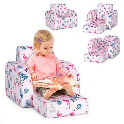 3-in-1 Convertible Kid Sofa Bed Flip-Out Chair Lounger for Toddler-Blue - Pink
