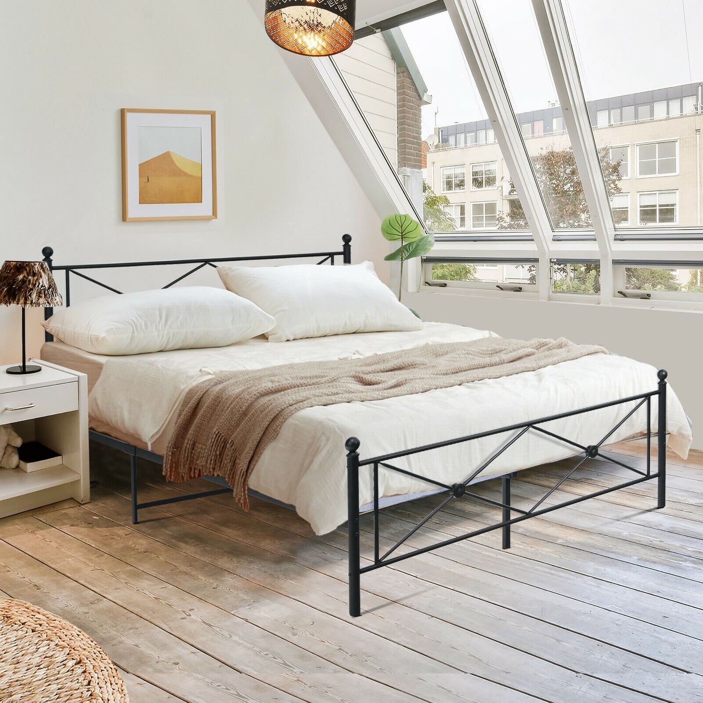 Full/Queen Size Metal Bed Frame Platform with Headboard-Queen Size