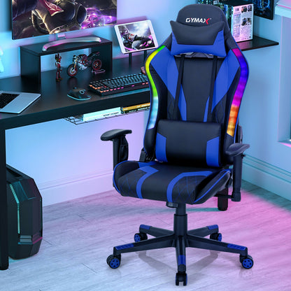 Gaming Chair Adjustable Swivel Computer Chair with Dynamic LED Lights-Blue