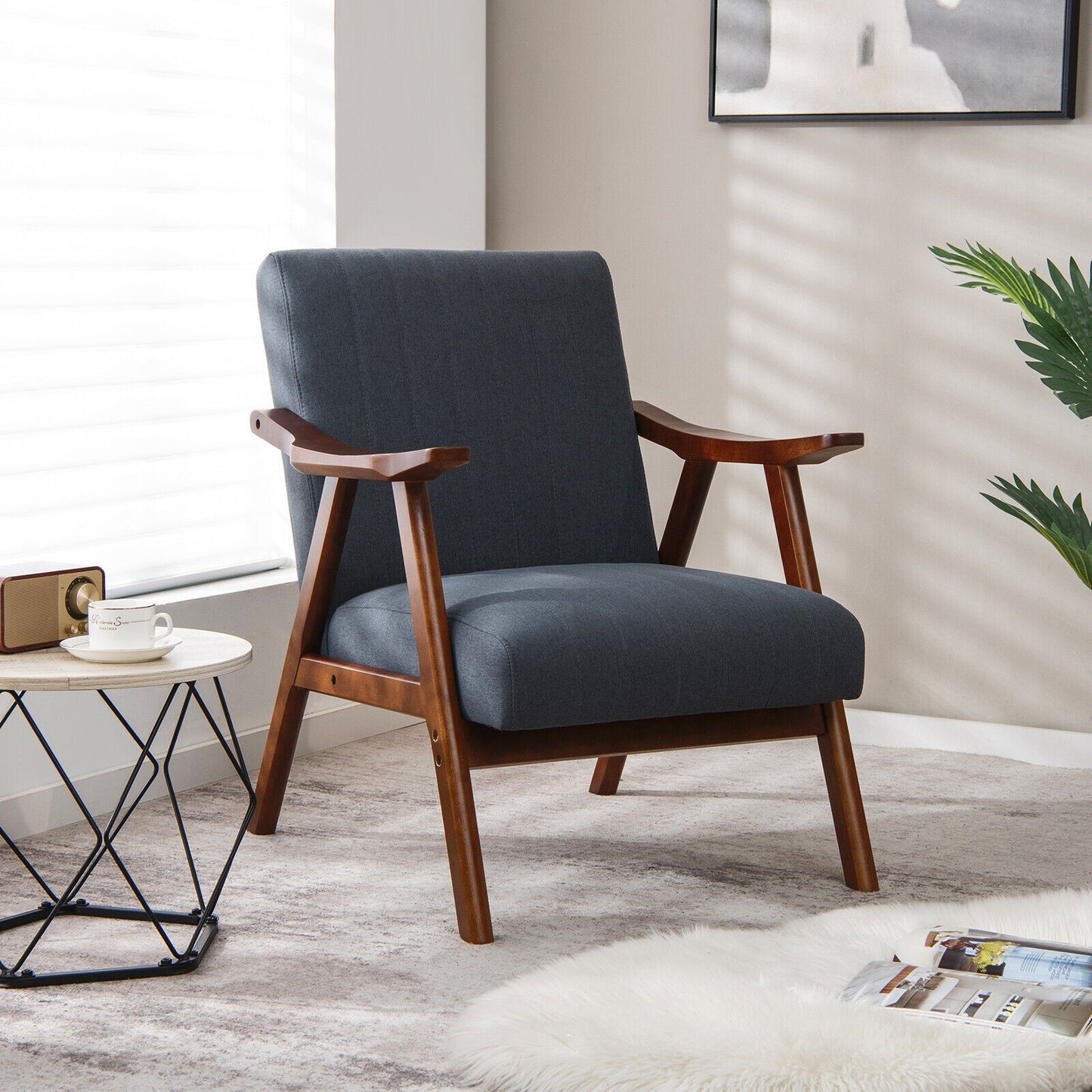 Modern Accent Chair Leisure Armchair with Felt Pads-Gray - Gray