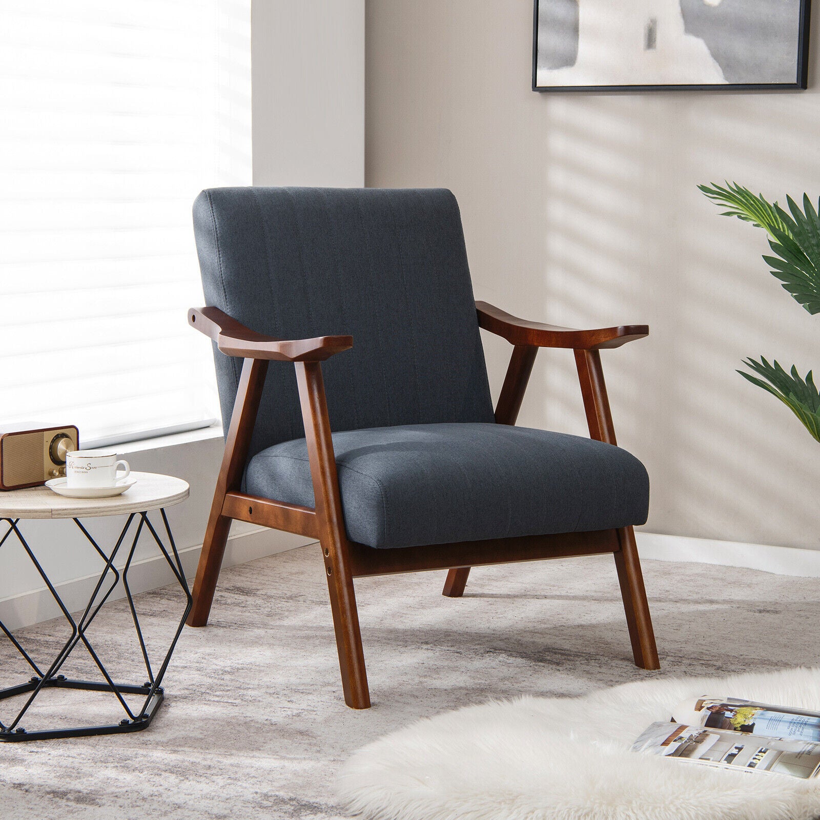 Modern Accent Chair Leisure Armchair with Felt Pads-Gray - Gray