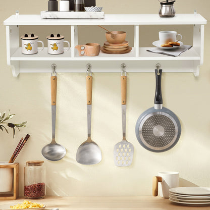 Wall Mount Cubby Organizer Hooks Entryway Storage Shelf-White