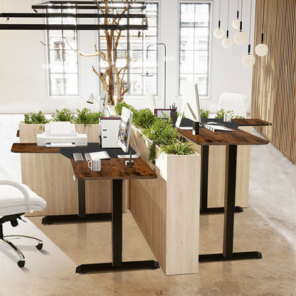 L-shaped Electric Standing Desk with 4 Memory Positions and LCD Display-Rustic Brown