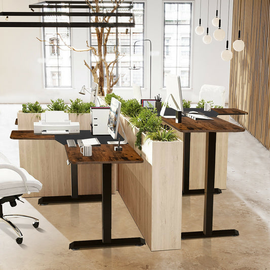 L-shaped Electric Standing Desk with 4 Memory Positions and LCD Display-Rustic Brown