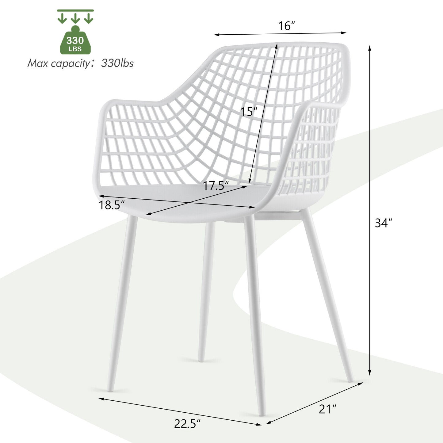 Set of 4 Heavy Duty Modern Dining Chair with Airy Hollow Backrest-White - White