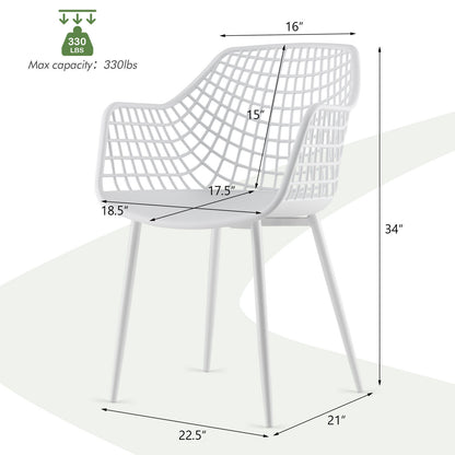 Set of 4 Heavy Duty Modern Dining Chair with Airy Hollow Backrest-White - White