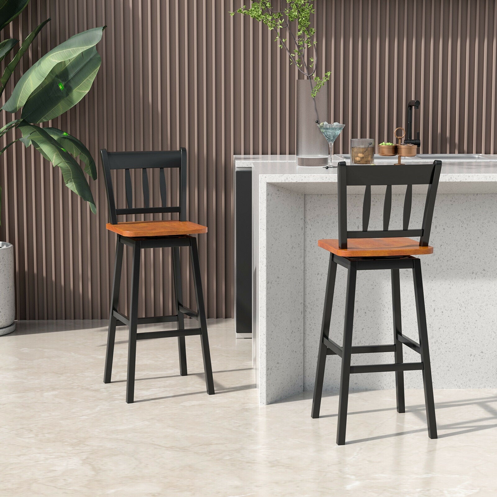 30.5 Inches Set of 2 Swivel Bar Stools with 360¬∞ Swiveling-Black