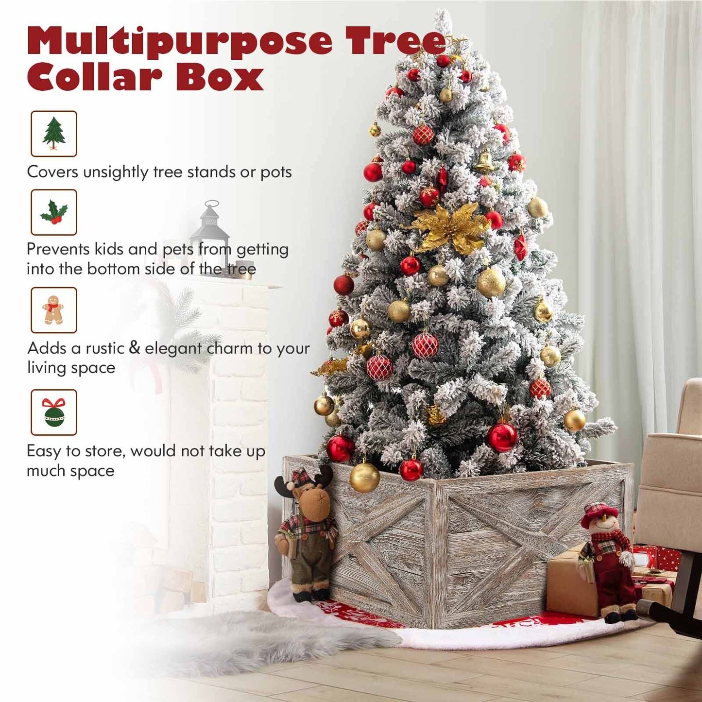 28.5 Inch Wooden Tree Collar Box for Indoor/Outdoor Use-Gray