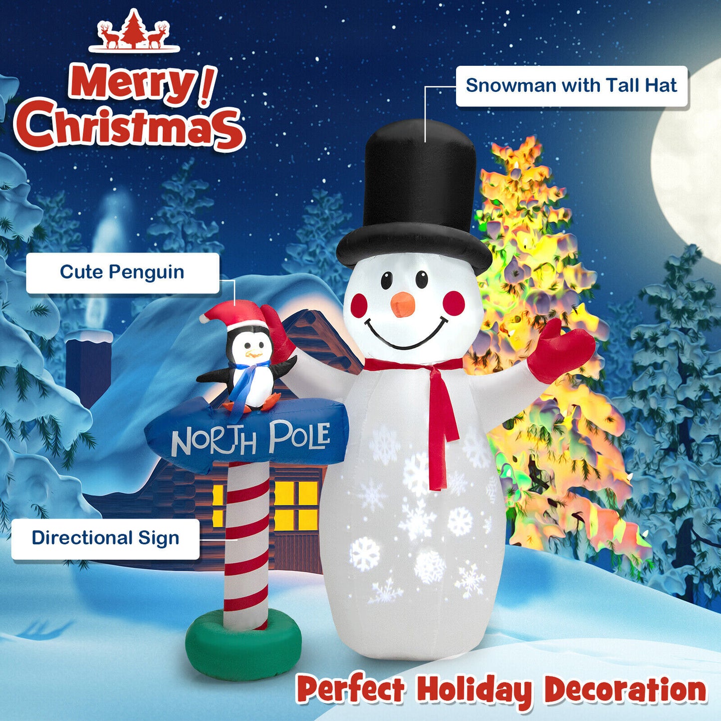 6 Feet Inflatable Christmas Decoration with Built-in Snowflake Projector