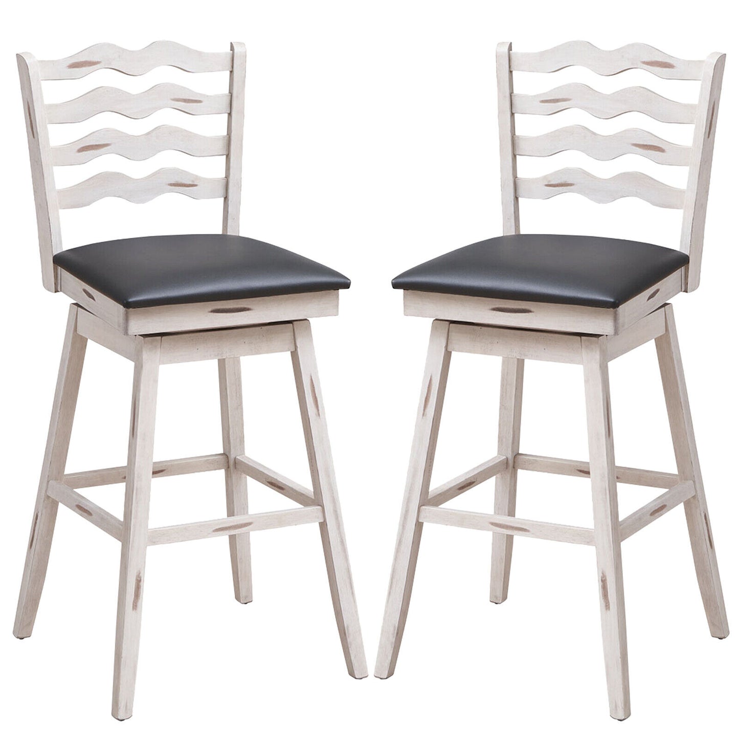 360° Swivel Bar Stools with Rubber Wood Frame and Ergonomic Backrest and Footrest-25 inches - 29 Inches