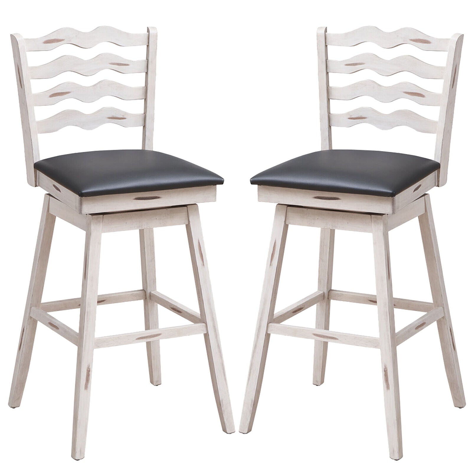 360° Swivel Bar Stools with Rubber Wood Frame and Ergonomic Backrest and Footrest-25 inches - 29 Inches