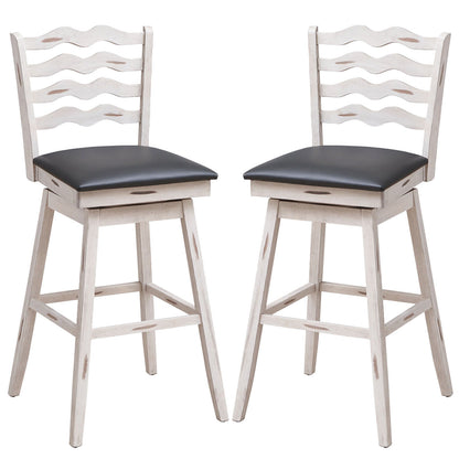 360° Swivel Bar Stools with Rubber Wood Frame and Ergonomic Backrest and Footrest-25 inches - 29 Inches