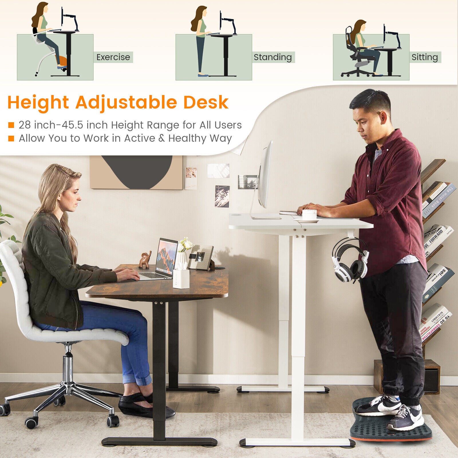 Electric Standing Desk Adjustable Stand up Computer Desk Anti-collision-Black - Rustic Brown