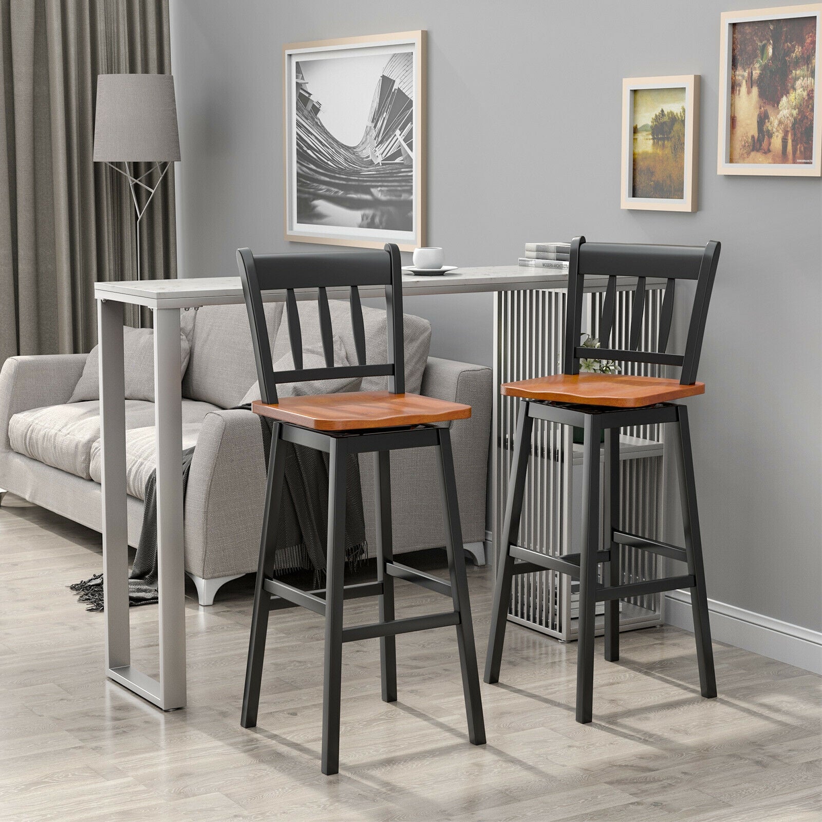 30.5 Inches Set of 2 Swivel Bar Stools with 360¬∞ Swiveling-Black