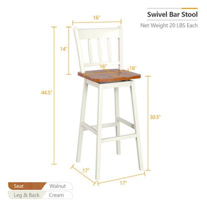 30.5 Inches Set of 2 Swivel Bar Stools with 360¬∞ Swiveling-White