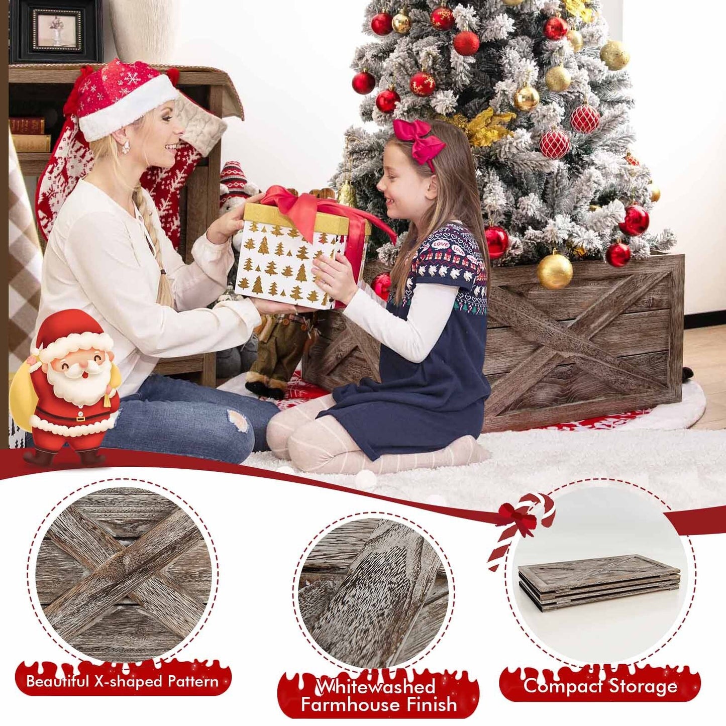 28.5 Inch Wooden Tree Collar Box for Indoor/Outdoor Use-Gray