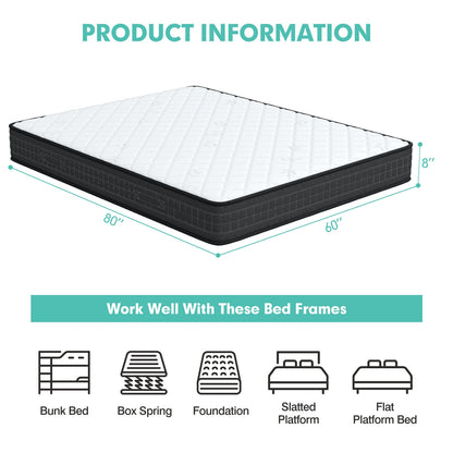 8 Inch Breathable Memory Foam Bed Mattress Medium Firm for Pressure Relieve-Queen Size