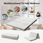 Portable Tri-fold Memory Foam Floor Mattress Topper Portable with Carrying Bag