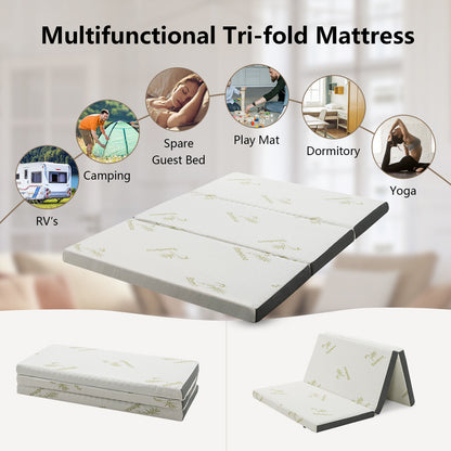 Portable Tri-fold Memory Foam Floor Mattress Topper Portable with Carrying Bag