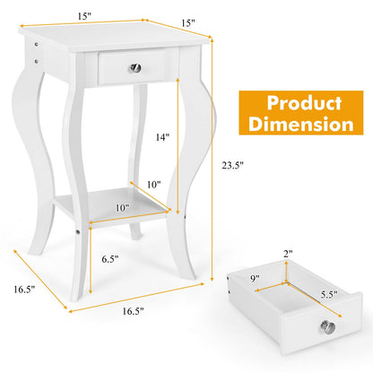 2-Tier End Table with Drawer and Shelf for Living Room Bedroom-White