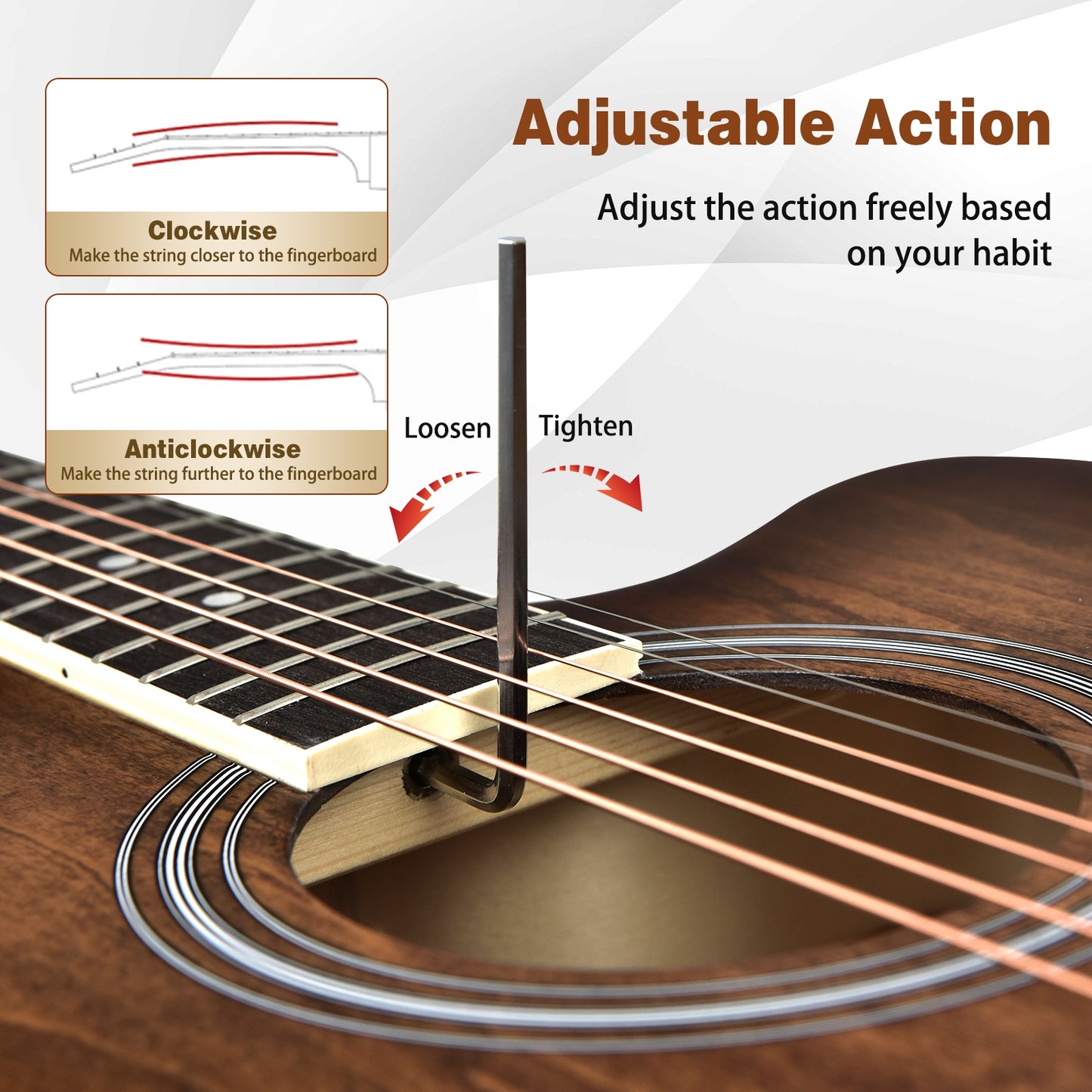 41 Inch Full Size Cutaway Acoustic Guitar Set for Beginner-Coffee