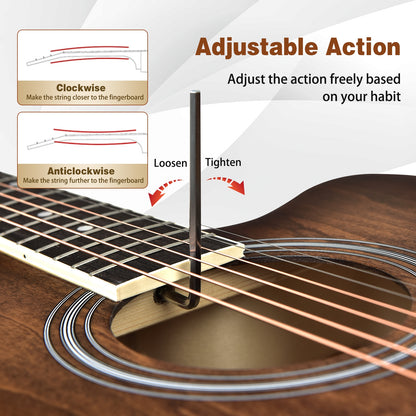 41 Inch Full Size Cutaway Acoustic Guitar Set for Beginner-Coffee