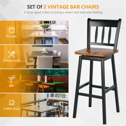 30.5 Inches Set of 2 Swivel Bar Stools with 360¬∞ Swiveling-Black