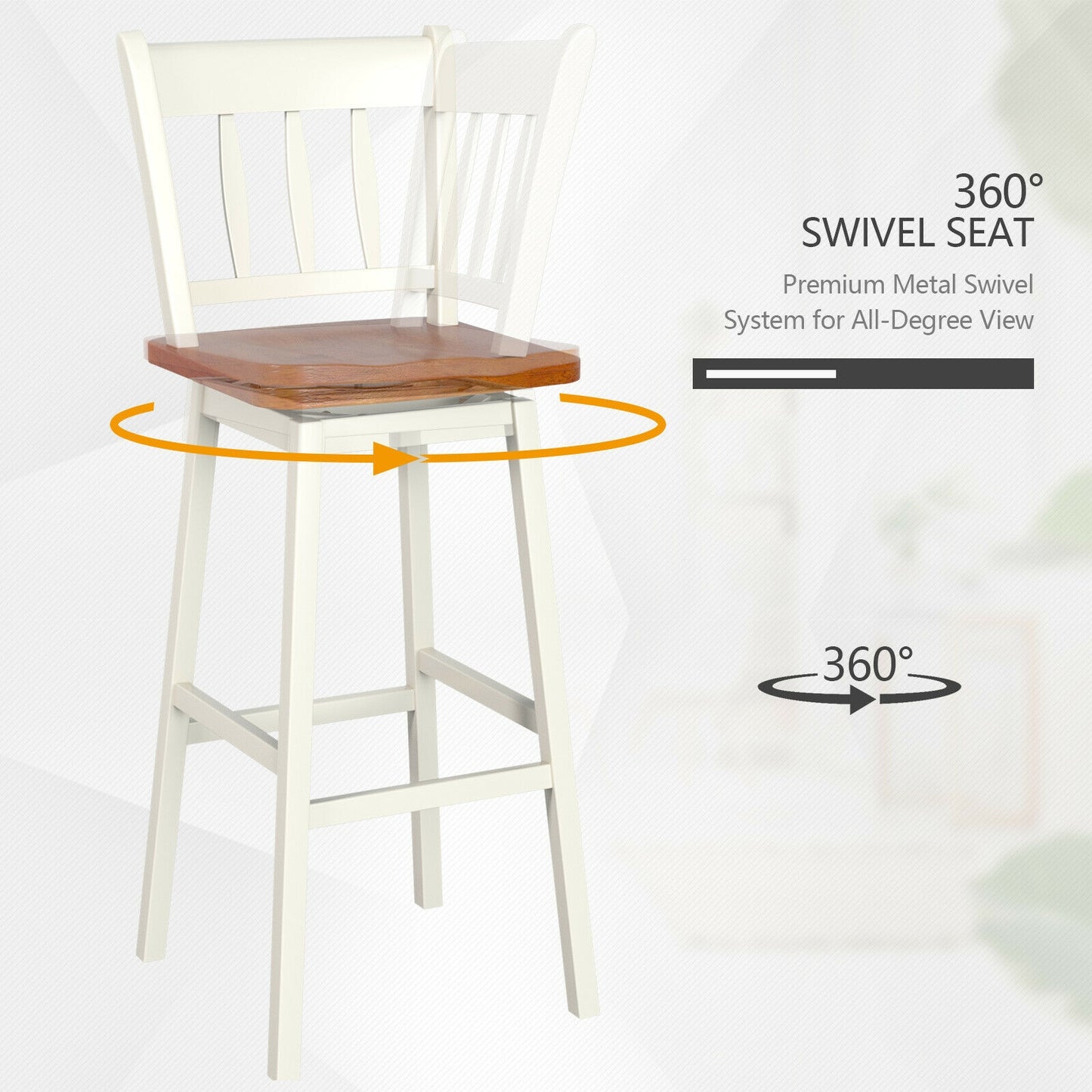 30.5 Inches Set of 2 Swivel Bar Stools with 360¬∞ Swiveling-White