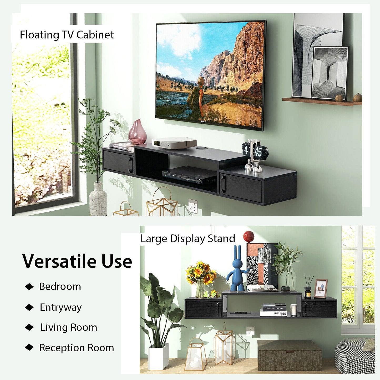 55 Inches Floating TV Stand with Power Outlet-Black