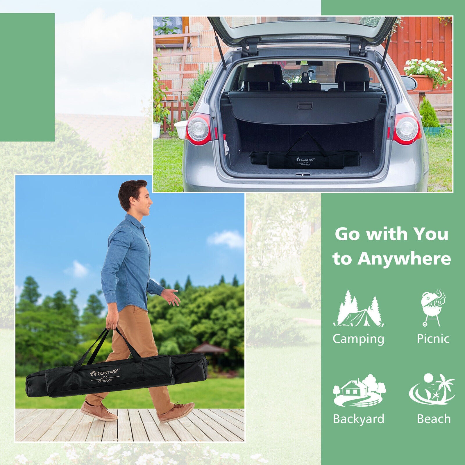 4-6 Person Portable Aluminum Camping Table with Carrying Bag-Brown - Gray