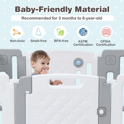 14 Panels Kids Safety Activity Play Center with Drawing Board