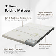Portable Tri-fold Memory Foam Floor Mattress Topper Portable with Carrying Bag