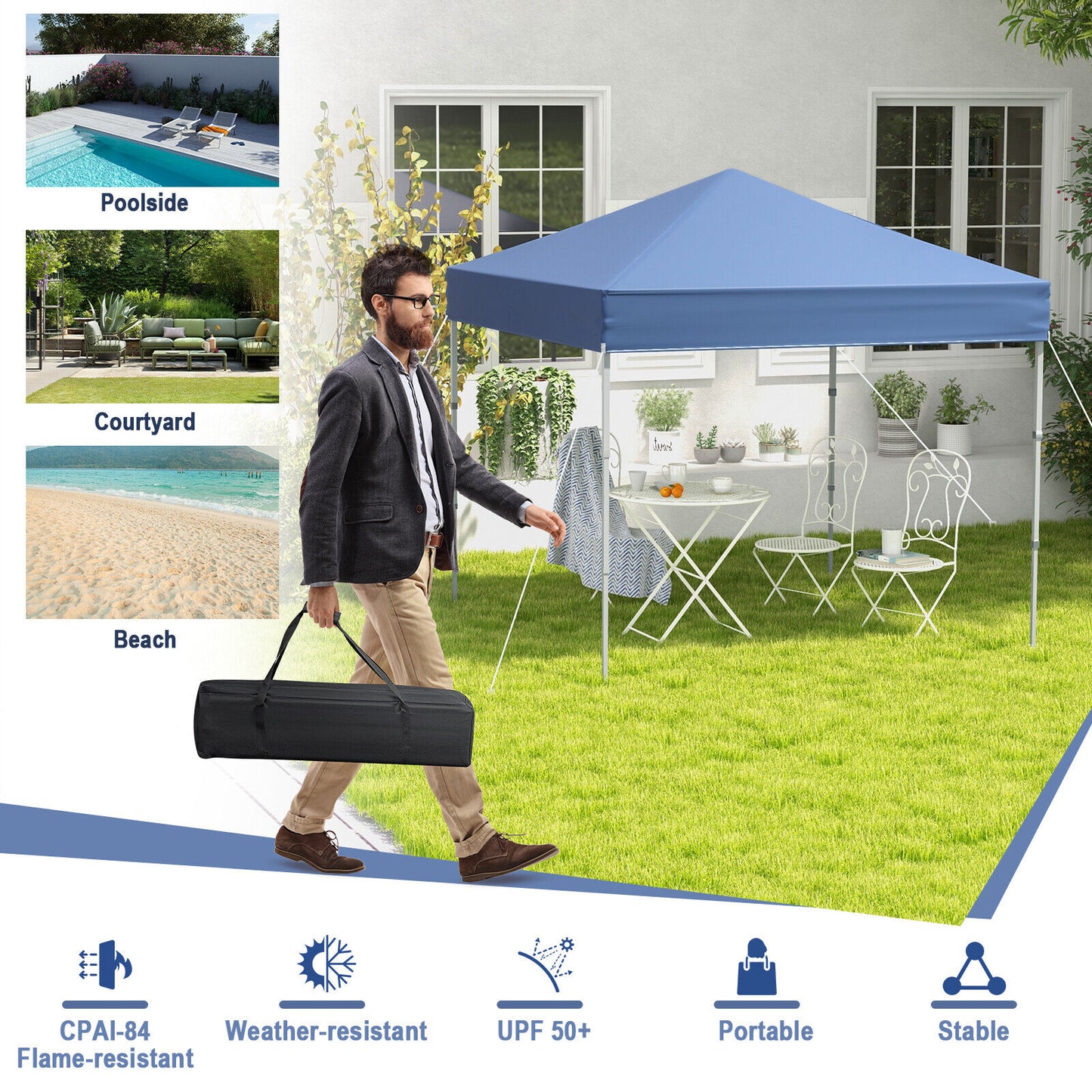 6.6 x 6.6 Feet Outdoor Pop-up Canopy Tent with UPF 50+ Sun Protection
