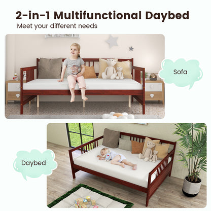 Classic Wooden Full Size Daybed Frame with Guardrails-Brown - Brown