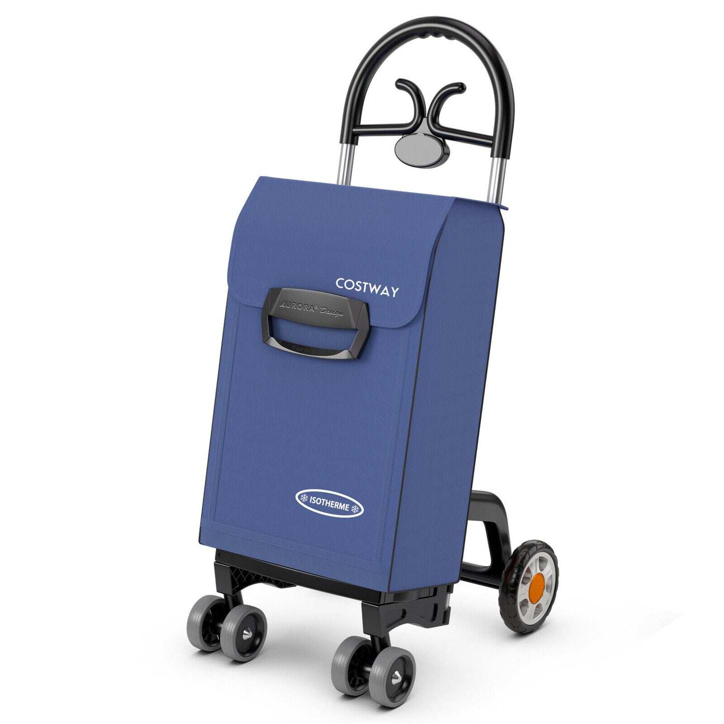 Folding Shopping Cart Utility Hand Truck with Rolling Swivel Wheels-Blue - Blue