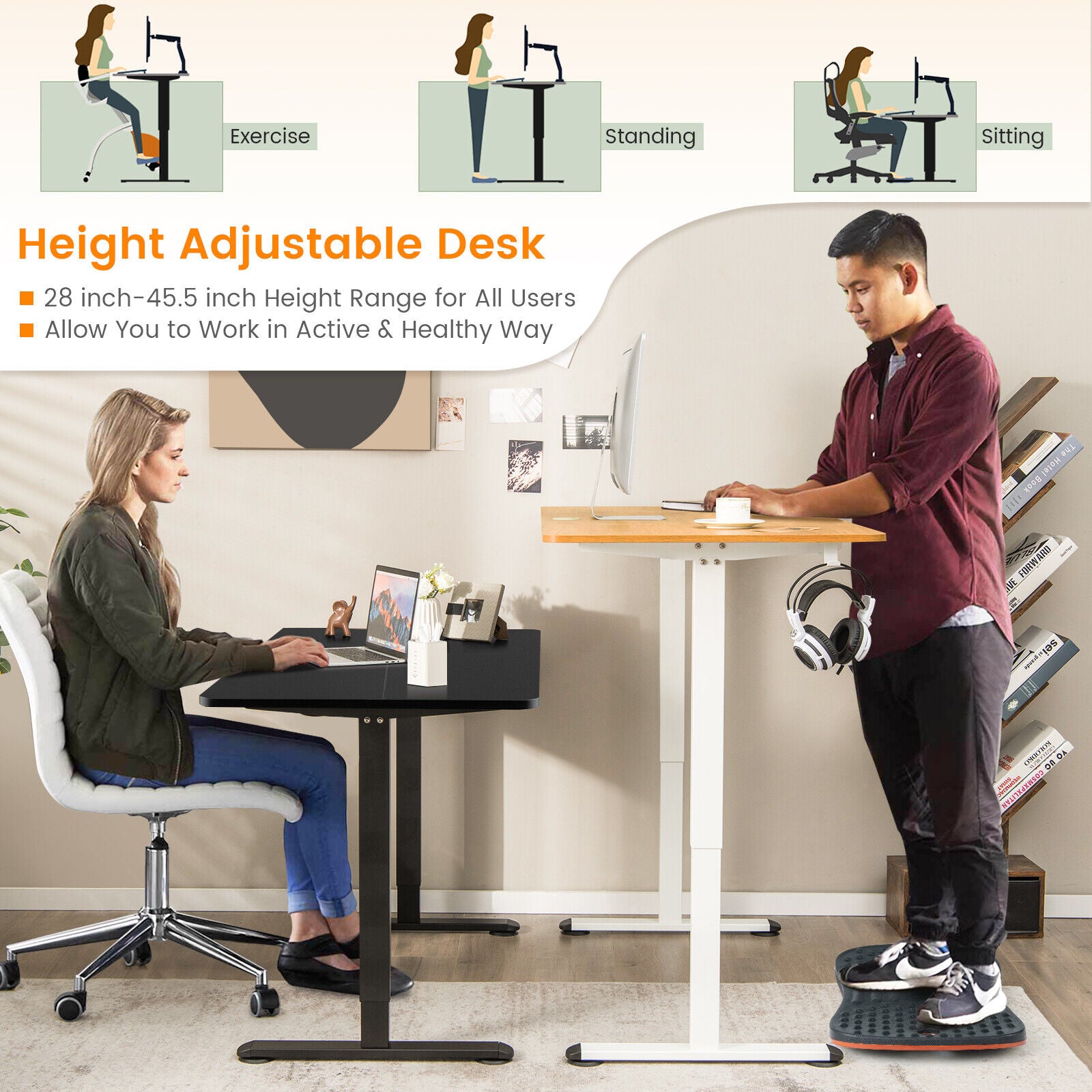 Electric Standing Desk Adjustable Stand up Computer Desk Anti-collision-Black - Black