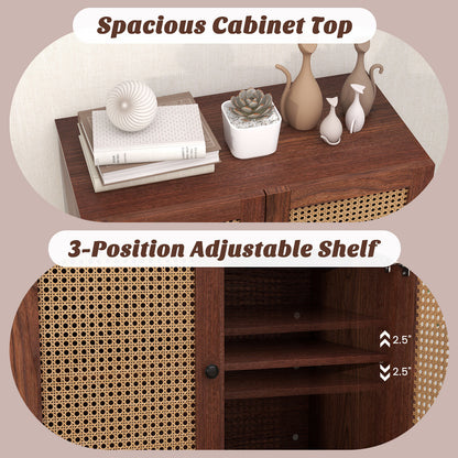 Kitchen Sideboard with 2 Rattan Doors and Adjustable Shelf