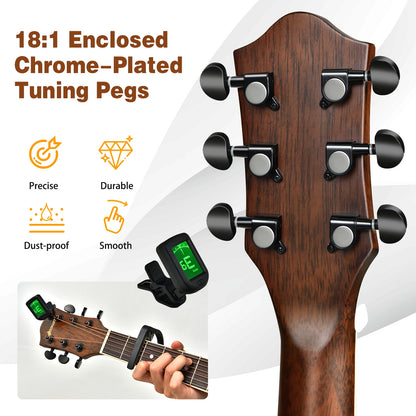 41 Inch Full Size Cutaway Acoustic Guitar Set for Beginner-Coffee