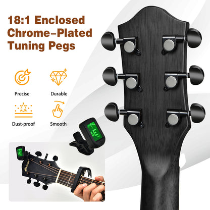 41 Inch Full Size Cutaway Acoustic Guitar Set for Beginner-Black