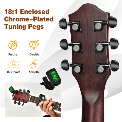 41 Inch Full Size Cutaway Acoustic Guitar Set for Beginner-Red