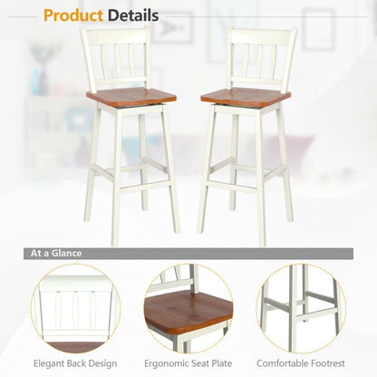 30.5 Inches Set of 2 Swivel Bar Stools with 360¬∞ Swiveling-White
