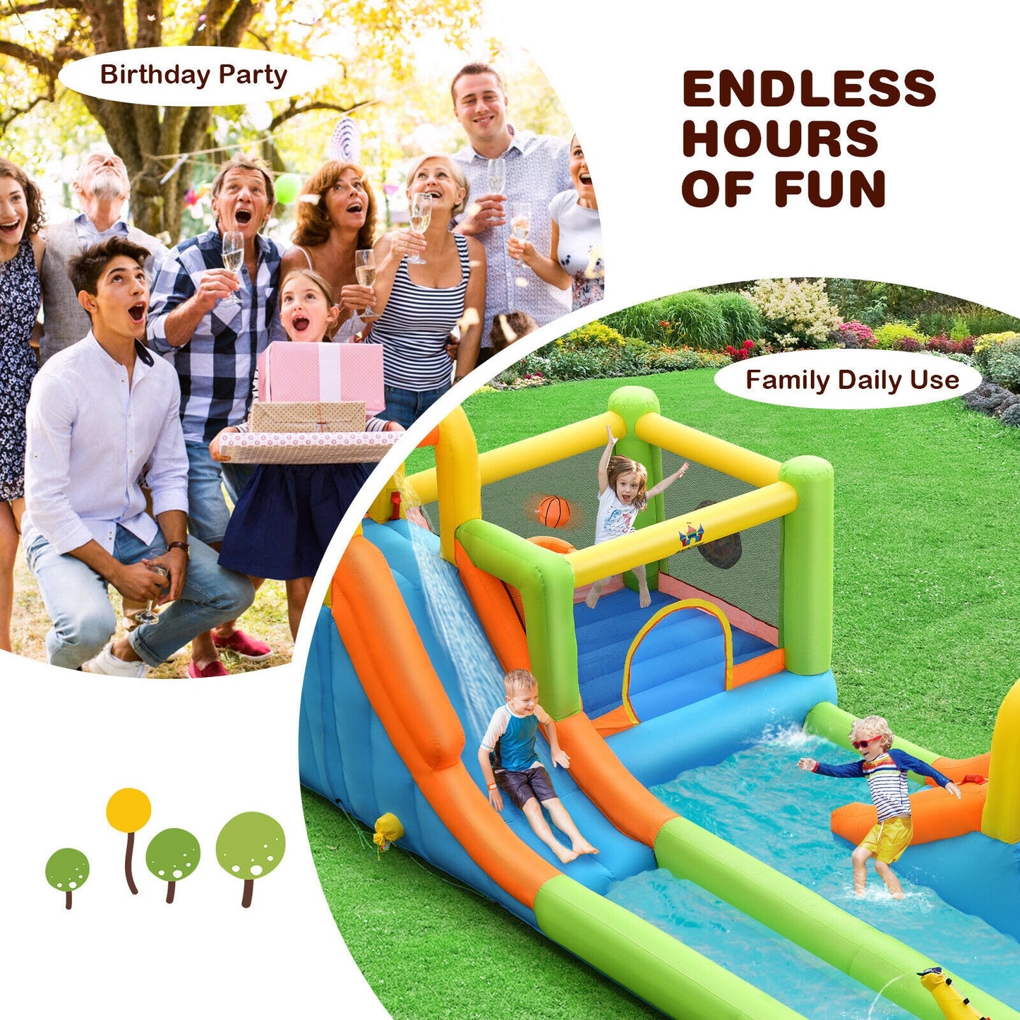 8-in-1 Inflatable Water Slide Bounce House with Splash Pool and 735W Blower