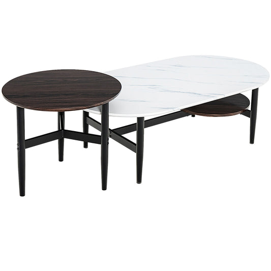 Set of 2 Modern Nesting Coffee Table with Extra Storage Shelf-White