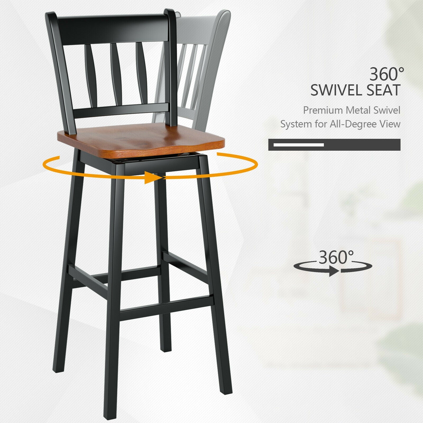 30.5 Inches Set of 2 Swivel Bar Stools with 360¬∞ Swiveling-Black