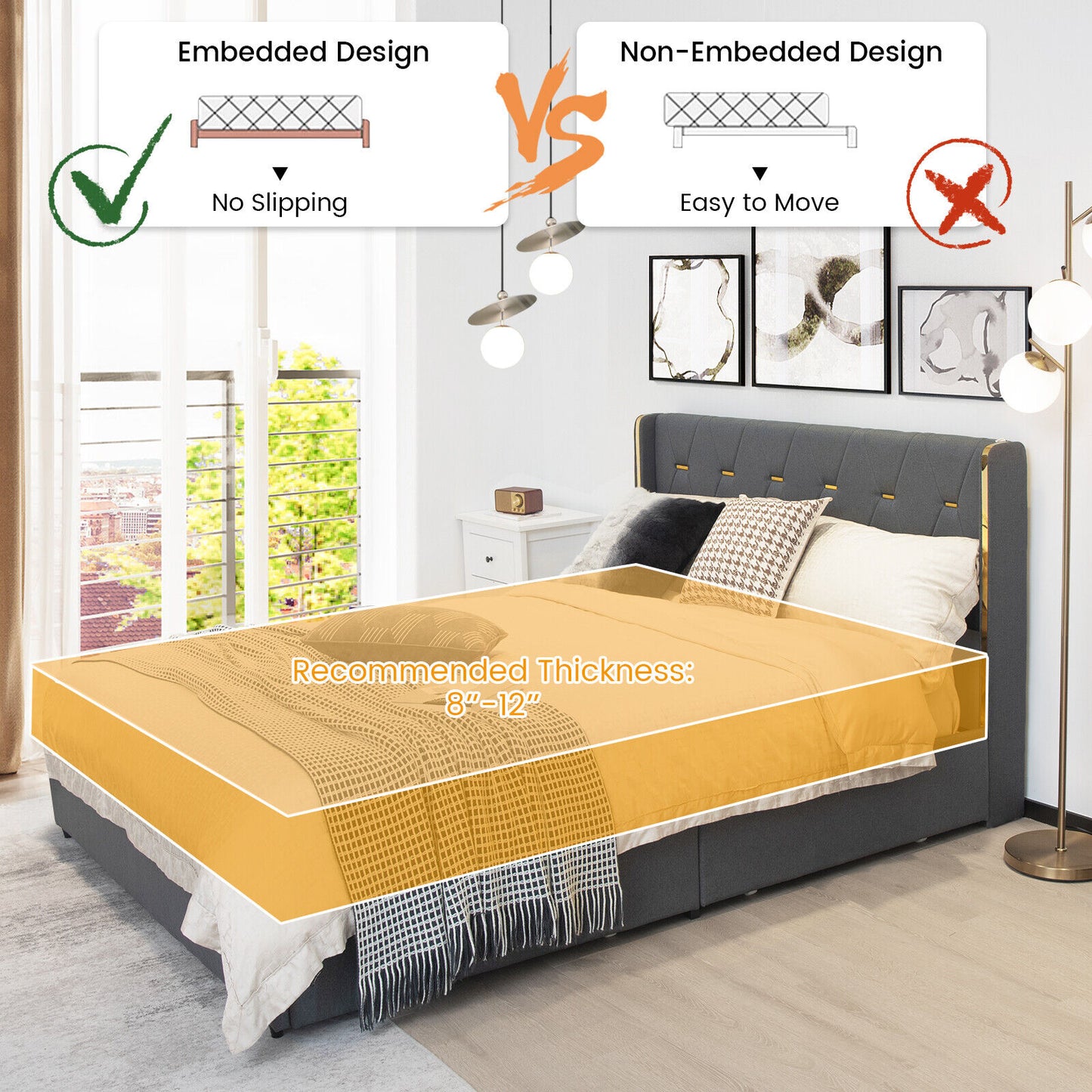 Full/Queen Size Upholstered Bed Frame with 4 Storage Drawers-Queen Size - Queen Size