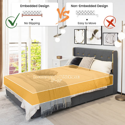 Full/Queen Size Upholstered Bed Frame with 4 Storage Drawers-Queen Size - Queen Size