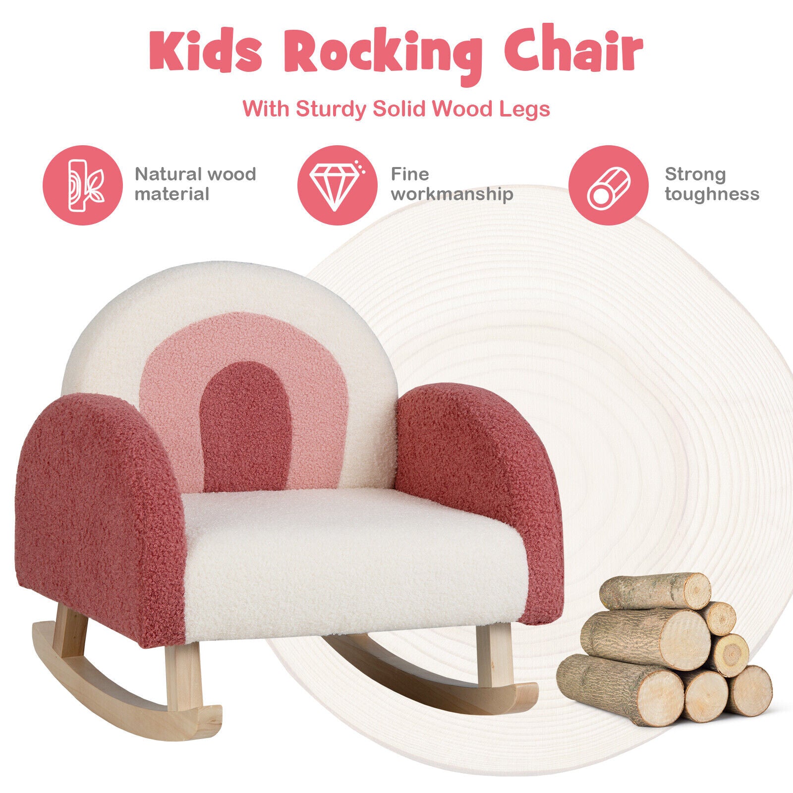 Kids Rocking Chair Children Velvet Upholstered Sofa with Solid Wood Legs-Blue - Red