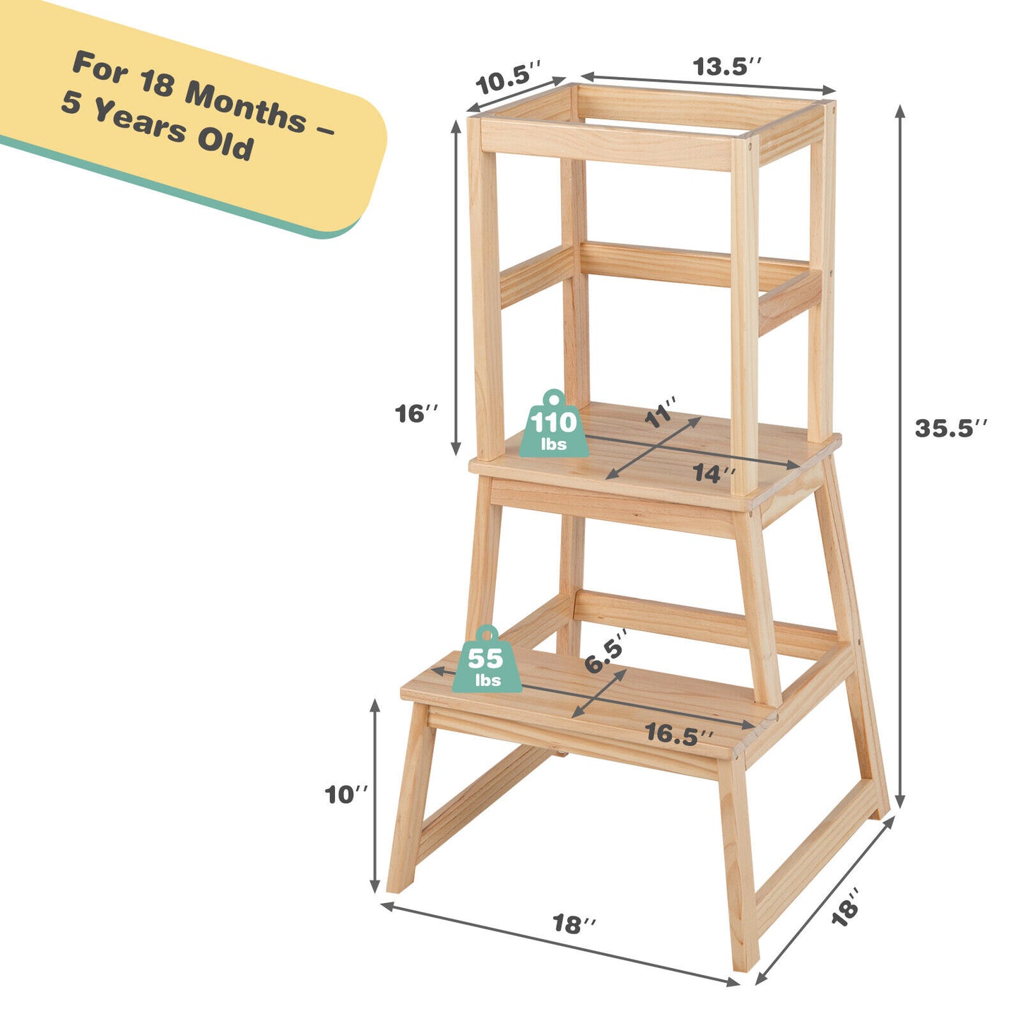 2-in-1 Multifunctional Toddler Step Stool with Safety Rail