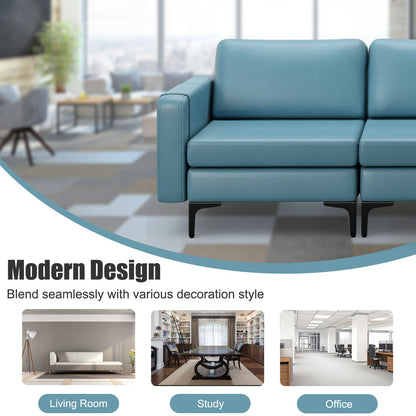 3-Seat Sectional Sofa Couch with Armrest Magazine Pocket and Metal Leg-Blue